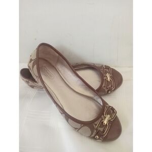 Coach Brown Leather Flats with Gold Hardware